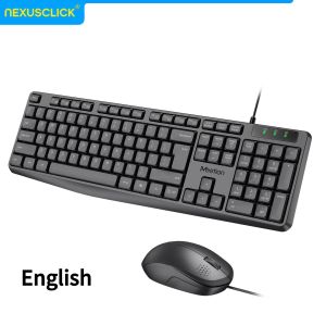 NexusClick Arabic English Wired Keyboard Mouse Combo104 Keys Splash Proof Silent Ergonomic Keyboard Quiet Mouse Plug and Play