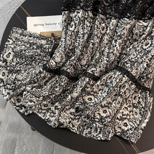 BINKAFENNY | French Floral Pleated Black Lace Splicing A-Line Midi Skirt Women Summer Fashion Unique Beautiful Long Skirt High Waist Korean Style