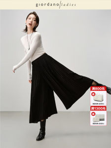 Autumn Winter Womens Wide Leg Pants Pleated Drapey Elastic Waist Skirt Pants Casual Loose Fit Commute Polyester Fiber