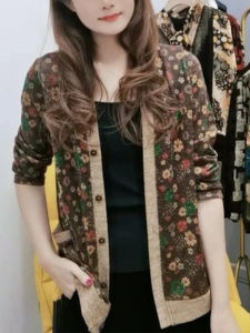 Áo Khoác Dệt Kim Mỏng Mùa Thu Cho Nữ Áo Len Cardigan Hở in Hình Mặt Cười Thường Ngày Áo Khoác Ngoài Dài Tay Màu Trơn Phong Cách Hàn Quốc