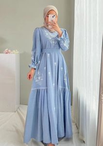 Edelia Dress Polo Linen Apk Bordir Gamis Wanita Terbaru 2024 Viral Dress Kondangan Wanita Elegan