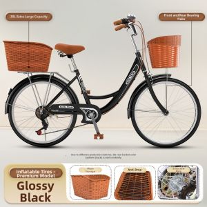 BAQILING | Commuter Bike for Women Lightweight Solid Tires with Basket