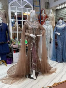 Baju Kebaya Akad Ekor Full Mutiara Berwarna