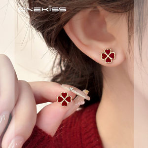 Pure Silver Three-leaf Clover Ear Studs Red New Year Unique Design High-End Feelings 2026 New Fashion Jewelry Earrings