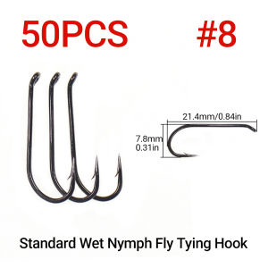 ICERIO 50PCS Standard Wet Nymph Fly Tying Hook Ultra Sharp Hooks for Wet Flies Copper John Fly Trout Fishing Lures #8-#18