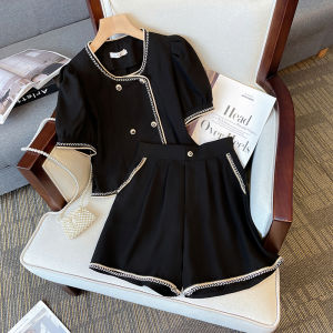 Bộ Đồ Hai Mảnh Thường Ngày Mùa Hè Cho Nữ Cỡ Lớn Có Nút Cài Tay Ngắn Quần Ngắn Cao Cấp Phong Cách Thường Ngày