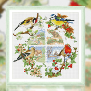 Spring Cross Stitch 2025 New Handmade Small Piece Fresh Simple Four Seasons Bird Living Room Bedroom Small Self Embroidery