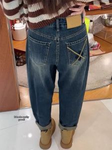 Spring Stylish High Waist Loose Dad Style Retro Denim Pants