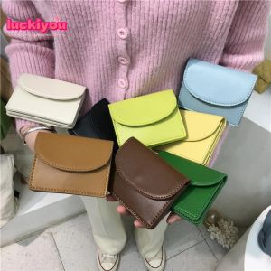 【Luckiyou】Women Soild Color  Simple PU Leather Flap Small Square Coin Purse Cute Mini Double Layer Card Holder ID Credit Card Storage Handbag