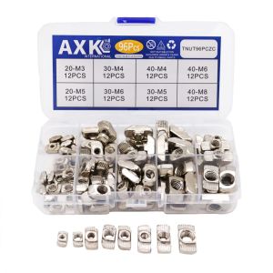96pcs T Nut Set M3 M4 M5 M6 M8 Hammer Head T-Slot Kit Sliding T-Nut for 2020 3030 4040 Aluminum Profile Fasteners