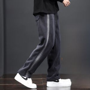 ROMON | Lormen Mens Fleece Lined Corduroy Pants Winter Loose Straight Leg Sweatpants Casual Long Trousers Youthful Fashion Style