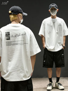 Áo Thun Nam Tay Ngắn Cổ Tròn Màu Trắng Phong Cách Mỹ Thường Ngày Mùa Hè Cotton Thoáng Khí in Chữ Tay Ngắn Dài Vừa Phải