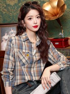 Fashion Checked Polo Collar Brushed Long Sleeve Shirt