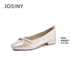 Josiny | French Style Flats Shoes Square Toe Chunky Heel Retro Office Lady