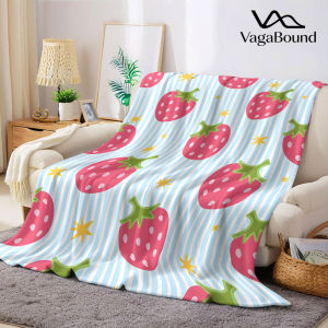 Strawberry Star Stripe Print Flannel Blanket Warm Soft Halloween Christmas Decorative Couch Warm Cozy All-Season Gift