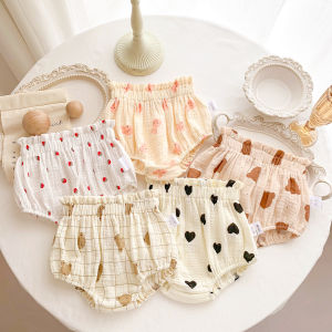 กางเกงขาสั้นผ้าฝ้ายเอวสูงสําหรับเด็กทารกและเด็กผู้หญิงสไตล์ลําลองบางส่วนกางเกง PP ขนาดใหญ่ฤดูร้อนสวมใส่เข็มขัดยางความปลอดภัย