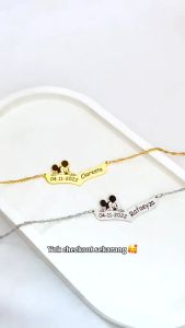 Kalung Anak Premium Custom Nama Titanium Anti Karat Grafir Laser Karakter Micky Mouse Gold & Silver