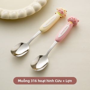 Onlycook | Muỗng Cho Bé Ăn Dặm Inox 316 Cầm Tay Silicone