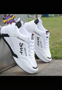 Sneakers Pria Sporty Putih Polos Sol Tebal - Sepatu Running Kulit PU Terbaru