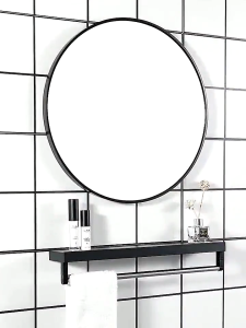 UPSEN Round Bathroom Mirror With Rack Wall Mounted Round Mirror Shelf Toilet Mirror Makeup Mirror