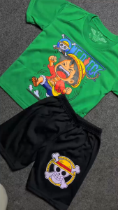 Stelan Baju Anak Laki-Laki Lengan Pendek Usia 0-10 Tahun Bahan Katun Motif One Piece Desain Terbaru untuk Anak Laki-Laki dengan Grafis Menarik Parsel Perempuan