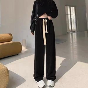 Quần nỉ tăm nhung ống suông kèm dây rút bản to năng động trẻ trung .