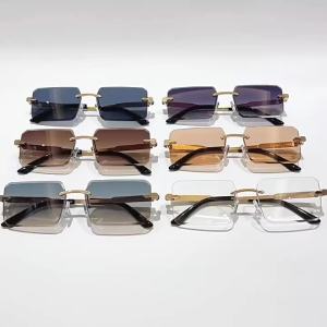 New Rimless Square Cut Sunglasses - Thin Metal Frame Stylish & UV-Protective Trendy Shades