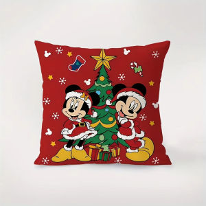 Christmas Mickey and Minnie Pillow Covers Decorative Home Double-sided Print Square Pillow Living Room Decoration Pillowcase