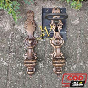 Tarikan Lemari Kuningan Kunci Antik Motif Godo 13 cm 1 Set