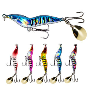 1PC Fishing Jig 7/14/21/28g Long Casting Lure Hardbaits Slow Sinking Jigging 3D Eyes Spinner Blade Trolling Bait Metal Sequins Shrimp Lure with Treble Hook Fishing Accessories