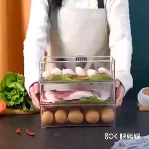 3Sizes Clear Food Storage Box with Handle Kitchen Refrigerator Organizer Box Frozen Meat Fruit Vegetable Storage Basket Stackable Food Fresh-keeping Box