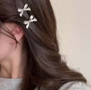 Silver Gold Metal Ribbon Clips Hair Clip Rambut Hair Accessories Side Small Kecil蝴蝶结金属小发夹侧边夹迷你