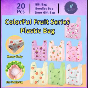 Gift Bag 20pcs Goodies Bag Colorful Fruit Snack Tote Vest Thickened Portable Handles Plastic Bag (66) Door Gift Shopping Retail Party Fruit Shop Beg