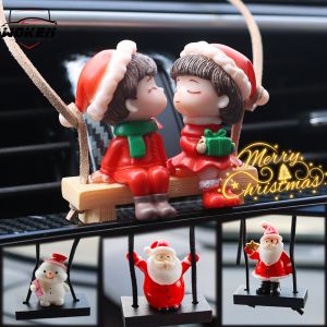 【WOKEN】New Christmas Car Ornaments Cartoon Santa Claus Snowman Couple Rearview Mirror Hanging Pendant Car Accessories Christmas Decoration