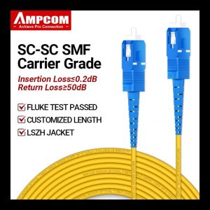 AMPCOM SC to SC UPC Fiber Optical Patch Cable Singlemode Simplex SMF 9/125μm Single Mode Bend Insensitive 2.0mm Fiber Optic Cord