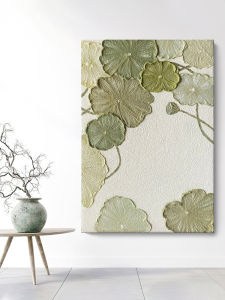 Modern Minimalist Hand-Painted Abstract Lotus Leaf Texture Decorative Artwork Unframed Home Decor Single Piece Oil Canvas