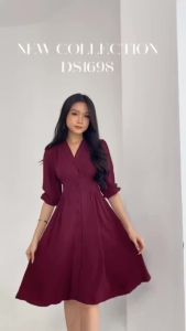 DRESS CRINKLE MIDI BUSUI FREDLY CASUAL PREMIUM KOREAN STYLE