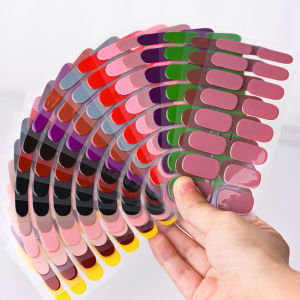 1Pcs Semi-Cured UV Gel Nail Sticker Pure Color Full Cover Waterproof Long-lasting Nail Strips 16Tips DIY Nail Polish Stickers *&