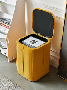 Small Wooden Square Stool Low Bench Home Living Room Sofa Slipper Replacement Nordic Style Fabric Covered Storage Footstool