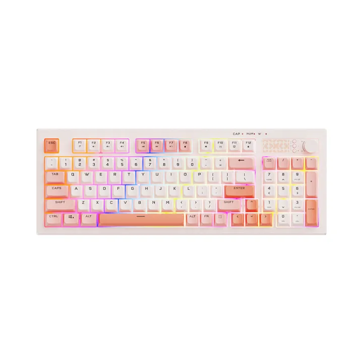 Lenovo Xiaoxin K2 Wired Keyboard, 104 Keys Mechanical‑Feel RGB Mixed Color Backlit Keyboard with Volume Knob, Quiet Keystrokes Dust‑Splash Resistant for Gaming