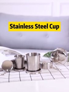 75/150/250ML Stainless Steel Folding Cup Portable Water Drinking Cup Retractable Telescopic Collapsible Cups Coffee Mug Beer-Glass For Outdoor Travel Camping With Keychain