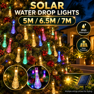 【Courtyard Decoration】Solar Water Drop LED String Lights Christmas Decorations Outdoor IP65 Waterproof 2 Lighting Modes Warm White Multicolor 20 30 50 LEDs Fairy Lights For Garden Patio Balcony Tree Wedding Birthday Party