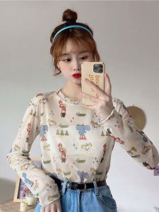 พลัสไซส์ ผู้หญิง ตาข่าย เสื้อฐานป้องกันแสงแดด ฤดูร้อน เซ็กซี่ ดูผ่าน ลูกไม้ สวมใส่ด้านใน โปร่งแสง เสื้อยืด เสื้อท่อนบน Retro Crewneck Short Sleeve หลวม Fit