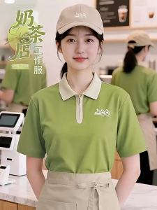 Summer Customizable Polo Shirt Work Uniform for Beverage Shops  Servers Short Sleeve