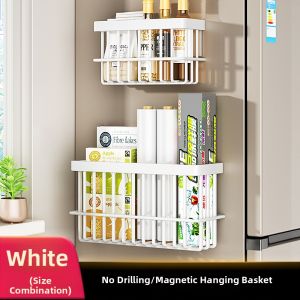 BW | Kitchen Fridge Side Storage Rack Magnetic Adhesive Holder Metal Wall Mounted Shelf Nordic Style Organizer for Everyone