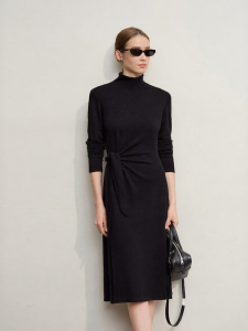 AMII | Winter New Elegance Office Wear High Neck Tie Knit Dress
