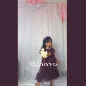 Dress Korea Anak Warna Burgundy 2 3 Tahun Gaun Lengan Pendek Untuk Anak Perempuan Terbaru Tren 2025 Baju Burgundi Kondangan Pesta Ulang Tahun Polos Korean Style Imut Gemes KAP154