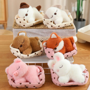 Cute Cartoon Dog Cat Fox Bear White Rabbit and Pig Plush Toy A Cat Doll Lying in Its Nest Cute Toys for Girl Funny Ornaments