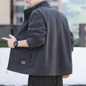 ROMON | เสื้อแจ็คเก็ตขนแกะหนาสำหรับผู้ชาย ฤดูใบไม้ผลิและฤดูใบไม้ร่วง ทรงหลวม ปกขนสัตว์ ซิป คาร์ดิแกน ขนแกะ แฟชั่นสำหรับผู้ชาย