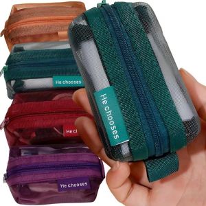 Mesh Zipper Storage Bags Square Nylon Coin Bag Bank Card Key Earphone Portable Pouch Cosmetic ID Credit Card Storage Tool